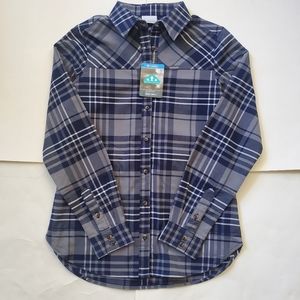 New Women’s XS Columbia High Bridge Lane EXS Flannel Button Down w/ Pockets Blue